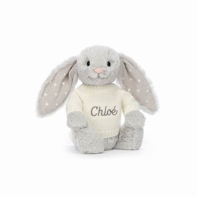 Jellycat Bashful Shimmer Bunny with Cream Jumper USA | 69573MROZ